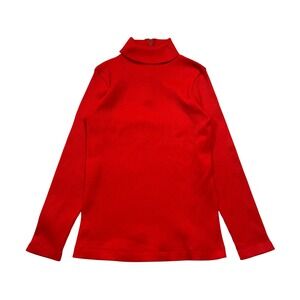 VTG 60s 70s Red Turtleneck Ribbed Long Sleeve Zipper Top Womens Medium
